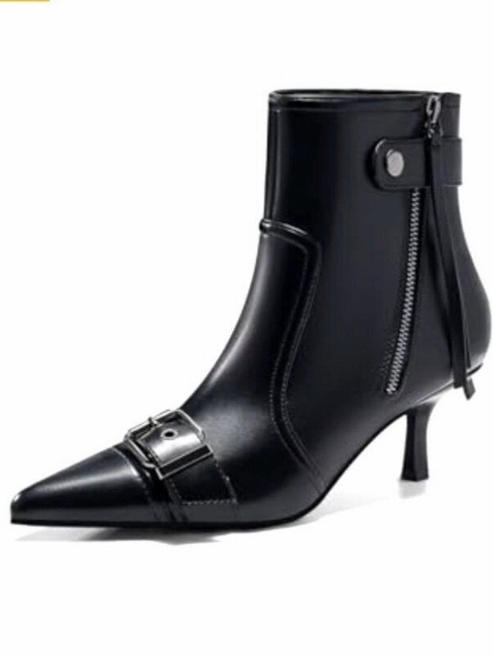 NEW CONTIGO Pointed Toe Black Ankle Boot with Buckle zipper Detail - Women 7.5
